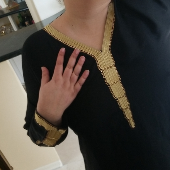 Black & Gold Embroidered Sequin Kaftan Cover-Up Maxi Dress - Picture 12 of 16